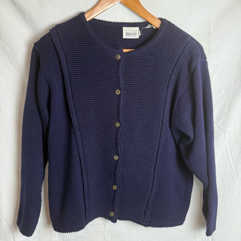 Leslie Fay Vintage Navy Cardigan Sweater